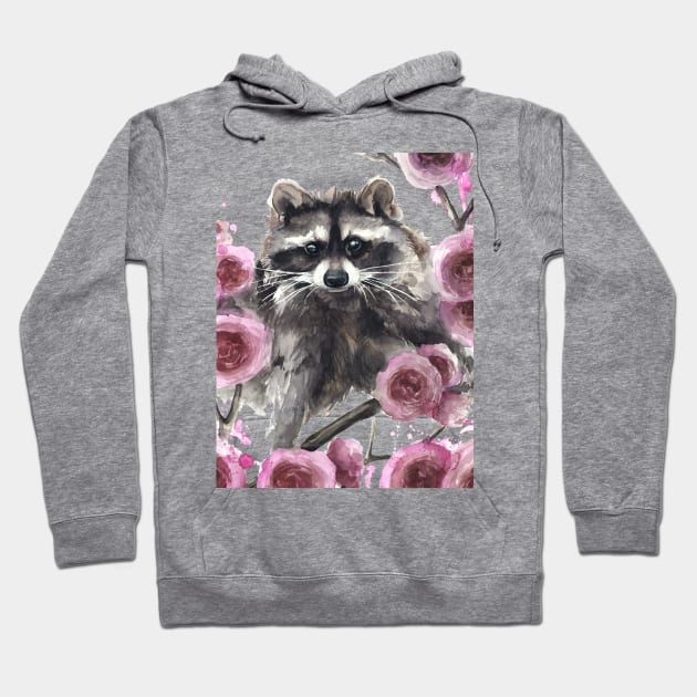 Raccoon and Flowers Hoodie by Kira Balan